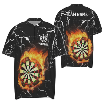 Dart Shirt with Flame Design, 1/4 Zip Thunder Lightning Dart Shirt for Men, Dart Jerseys g2754
