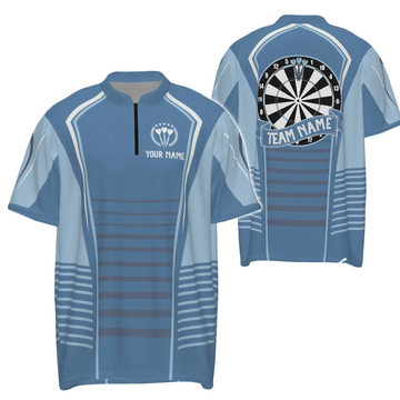Men's Quarter-Zip Shirt in Blue with Dart Design, Dart Jersey K739