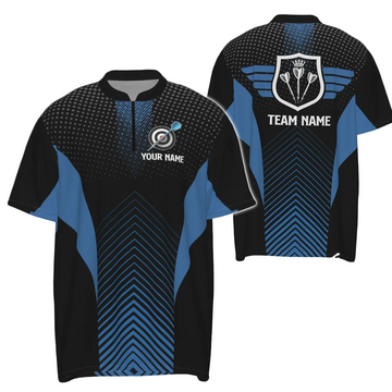 Black Blue Geometric Dart Quarter-Zip Shirt - Cool Dart Shirt for Men - Dart Jersey G742