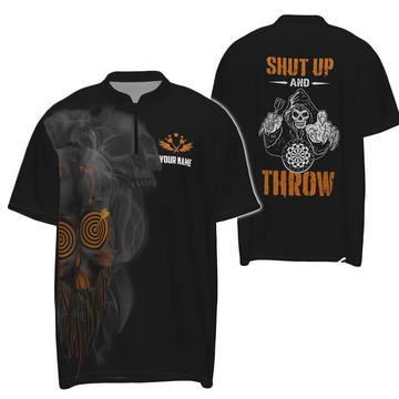 Men's Skull Darts 1/4 Zip Shirt - Halloween Orange Dartshirt for Men - Dart Jerseys Y415