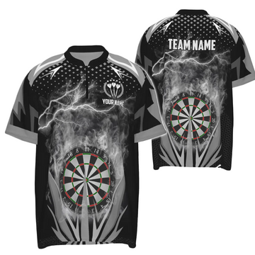 Black & White Thunder Flame Darts 1/4 Zip Shirt - Men's Dart Shirt - Dart Jersey Q419