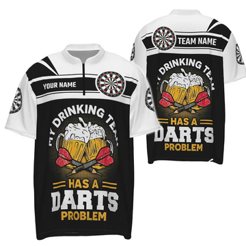 Men's Dart Shirt with 'My Drinking Team' Design, 1/4 Zip Dart Jersey O902
