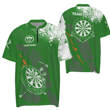 Men's Dart 1/4 Zip Shirt with Retro Green and White Pattern - LDA103 Men's Dart 1/4 Zip Shirt with Retro Green and White Pattern - LD A103