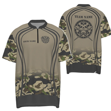 Men's 1/4 Zip Darts Shirt with Personalized Skull and Reaper Design - Camouflage Pattern U238