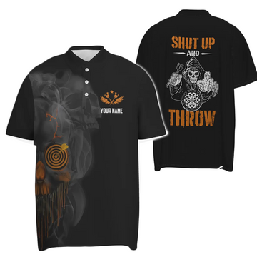 Men's Skull Darts Polo Shirt - Halloween Orange Dart Shirt for Men - Dart Jerseys Y415