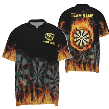 3D Fire Flames Darts Quarter-Zip Shirt - Cool Darts Team Jersey for Men A560