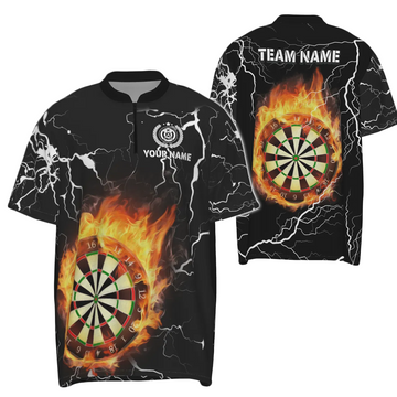 Dartsshirt voor heren met 1/4 rits en Flame Lightning-ontwerp - Lightning and Thunder Darts Jersey Z860