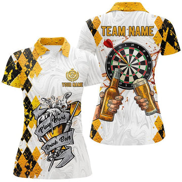 Dartspoloshirt met 'Play Dart Drink Beer'-ontwerp, argylepatroon, voor dames S49