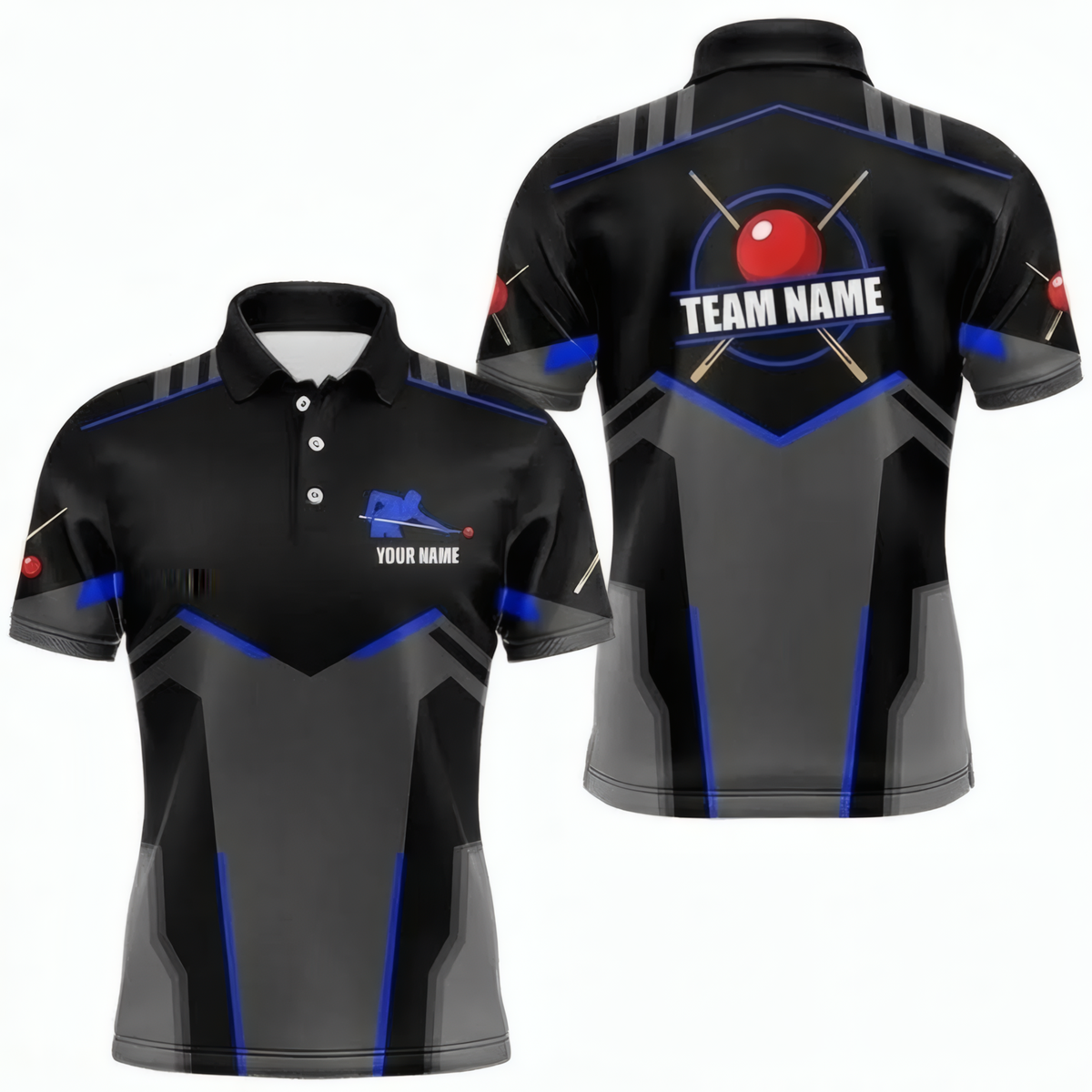 Personalised Geometric Snooker Jersey Polo and Zipper Black Grey Blue For Men R1107 - Polo Women (Slim fit)