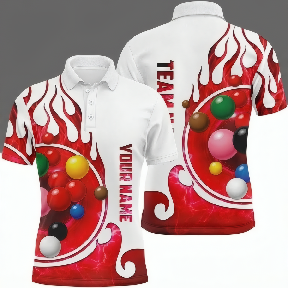 Personalised Fire Flame Snooker Jersey Polo and Zipper Red White For Men L1238 - Polo Women (Slim fit)