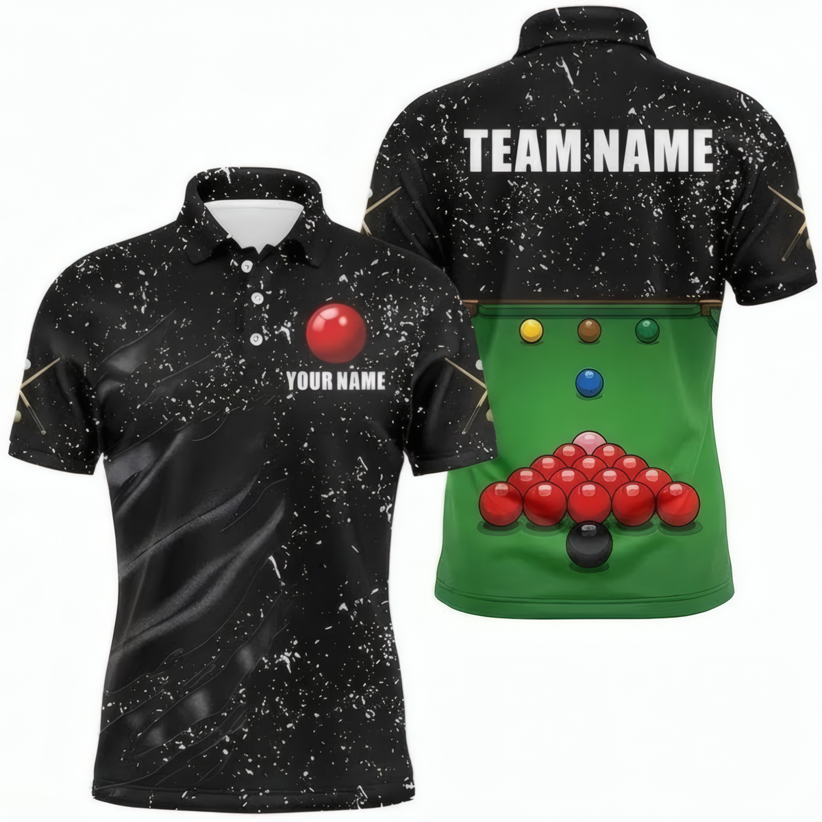 Personalised Snooker Table Splatter Jersey Polo and Zipper Black Green For Men P8306 - Polo Women (Slim fit)