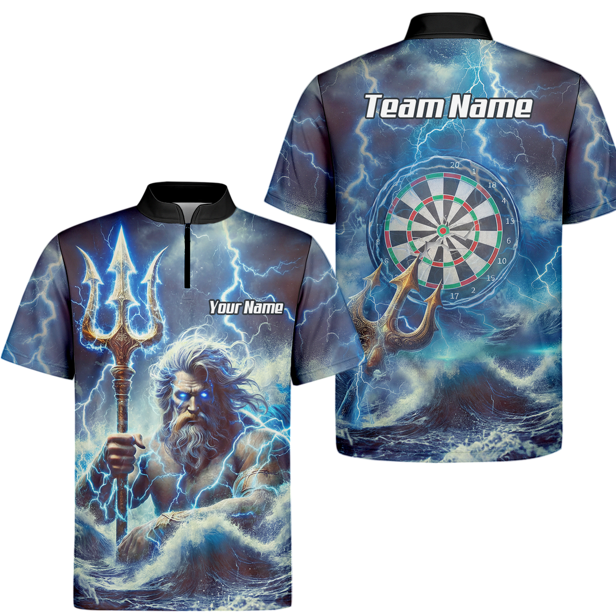 Personalised Poseidon Greek God Dart Jersey Polo and Zipper Blue Lightning For Men P9182