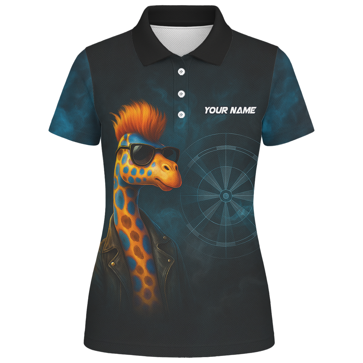Personalized Cool Giraffe Darts Polo Shirt Black For Women additional image 1