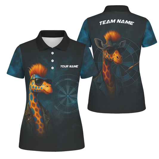 Personalized Cool Giraffe Darts Polo Shirt Black For Women main image - polo, Pocket No