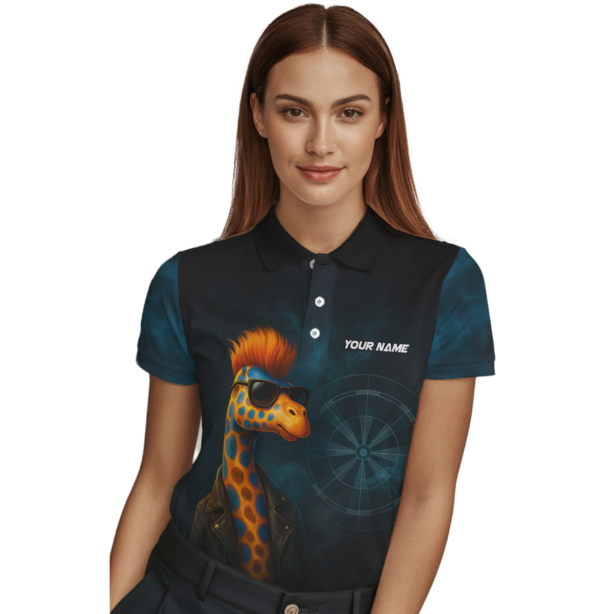 Personalized Cool Giraffe Darts Polo Shirt Black For Women additional image 3
