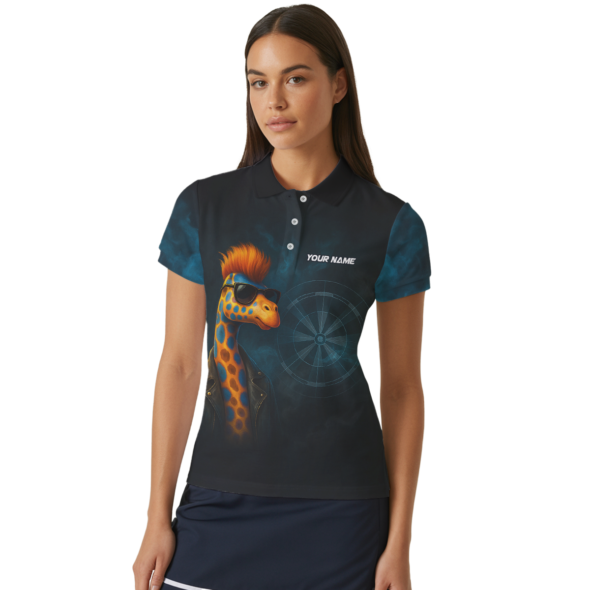 Personalized Cool Giraffe Darts Polo Shirt Black For Women additional image 4