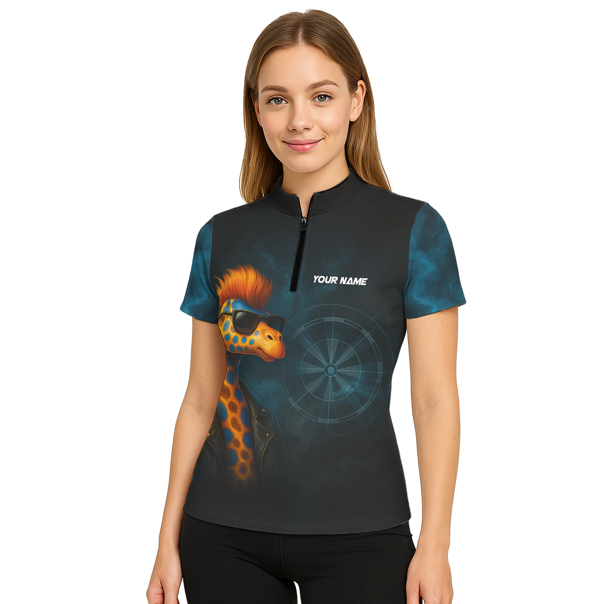 Personalized Cool Giraffe Darts Polo Shirt Black For Women additional image 5