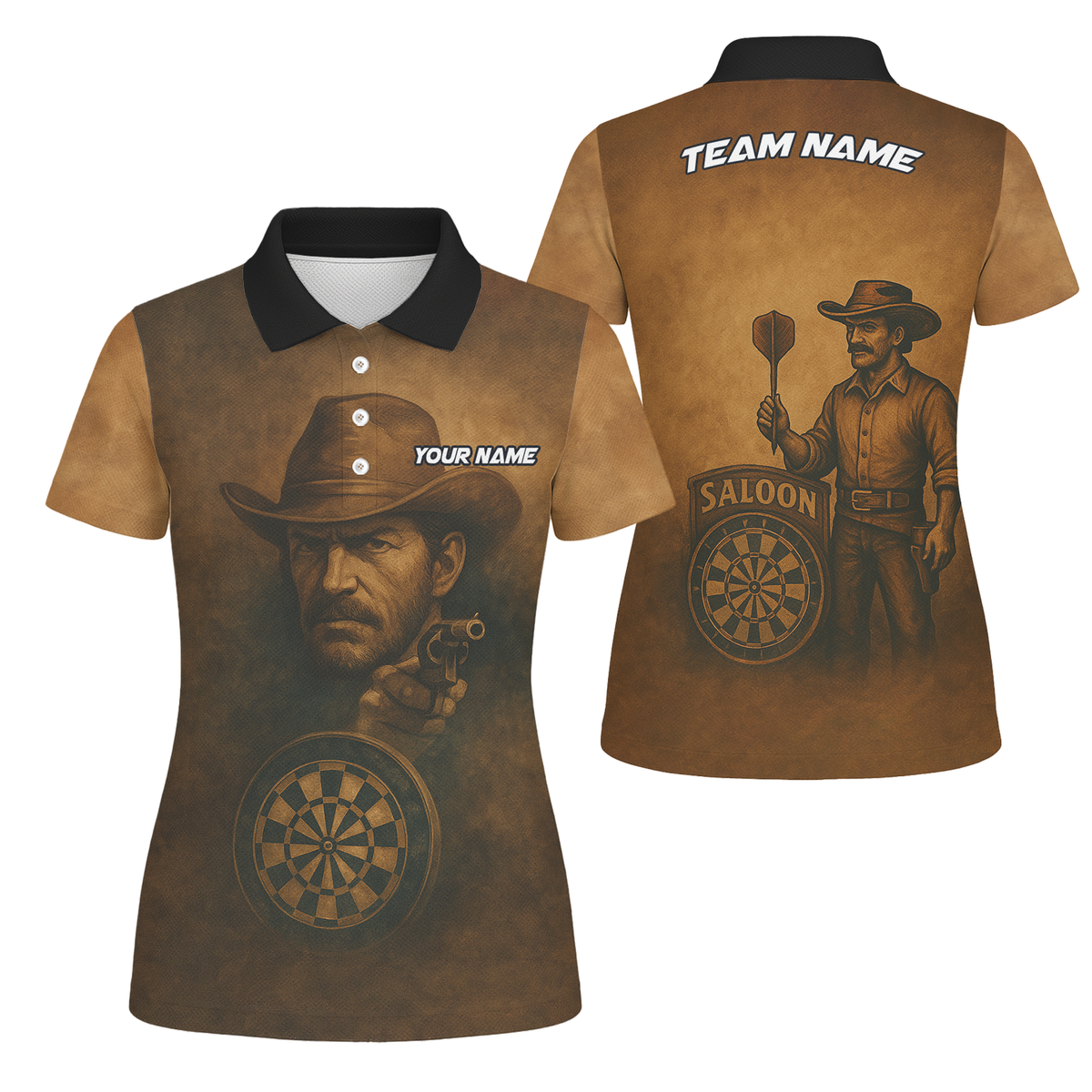 Personalized Cowboy Western Saloon Darts Polo Shirt Brown Black For Women W6648 main image - polo, Pocket No