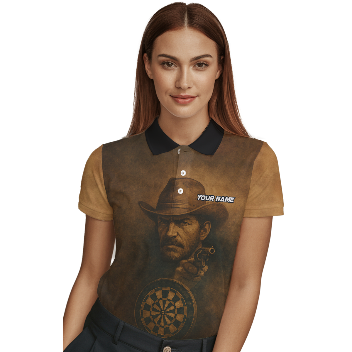Personalized Cowboy Western Saloon Darts Polo Shirt Brown Black For Women W6648 additional image 3