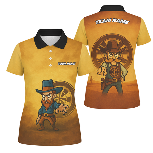 Personalized Cowboy Wild West Dart Jersey Custom Name Team Polo Brown Yellow For Women Z4073 main image - polo, Pocket No