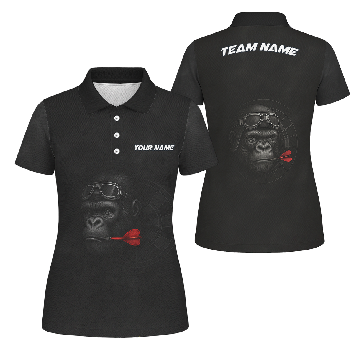 Personalized Custom Dart Jersey Polo Shirt Gorilla Goggles Red Dart Black Name Team For Women G7594 main image - polo, Pocket No