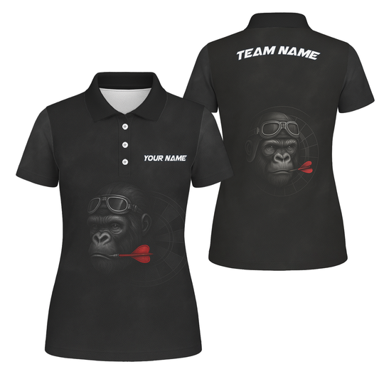 Personalized Custom Dart Jersey Polo Shirt Gorilla Goggles Red Dart Black Name Team For Women G7594 main image - polo, Pocket No