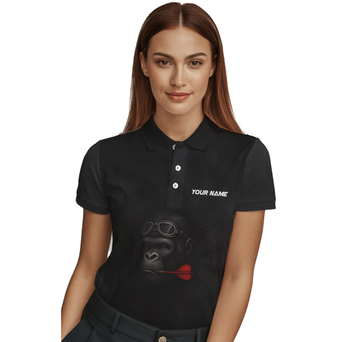 Personalized Custom Dart Jersey Polo Shirt Gorilla Goggles Red Dart Black Name Team For Women G7594 additional image 3