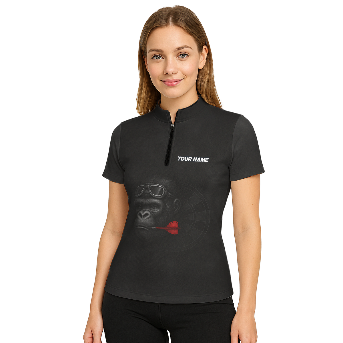 Personalized Custom Dart Jersey Polo Shirt Gorilla Goggles Red Dart Black Name Team For Women G7594 additional image 5