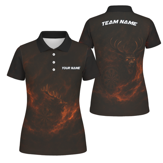 Custom Black Fiery Stag Darts Polo Shirt For Women V8802 main image - polo, Pocket No