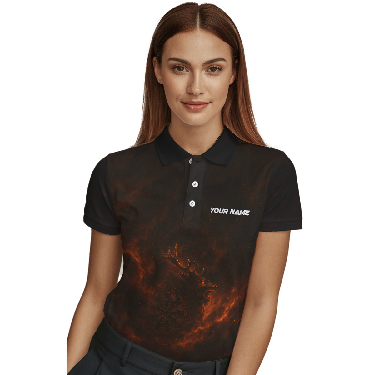 Custom Black Fiery Stag Darts Polo Shirt For Women V8802 additional image 3