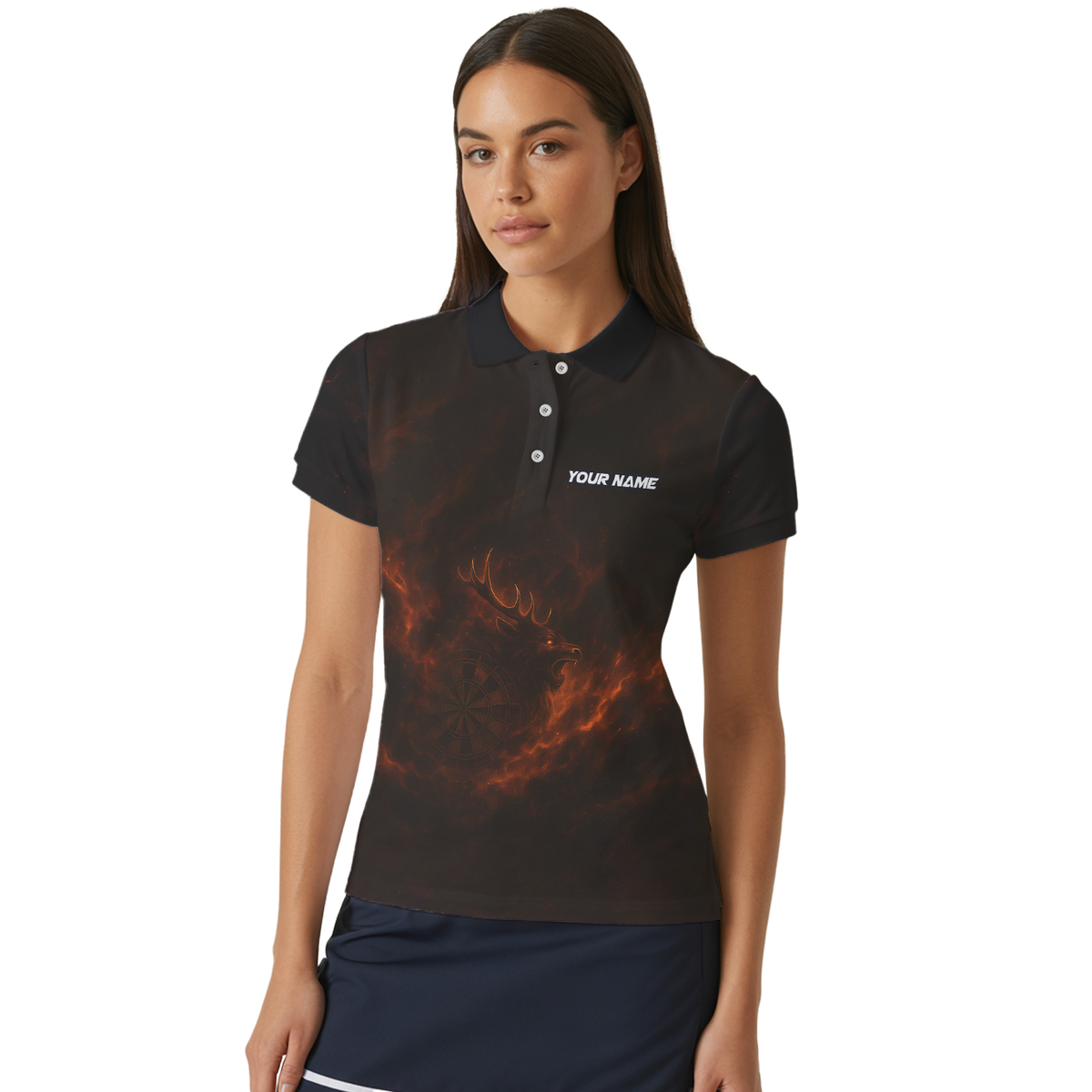Custom Black Fiery Stag Darts Polo Shirt For Women V8802 additional image 4
