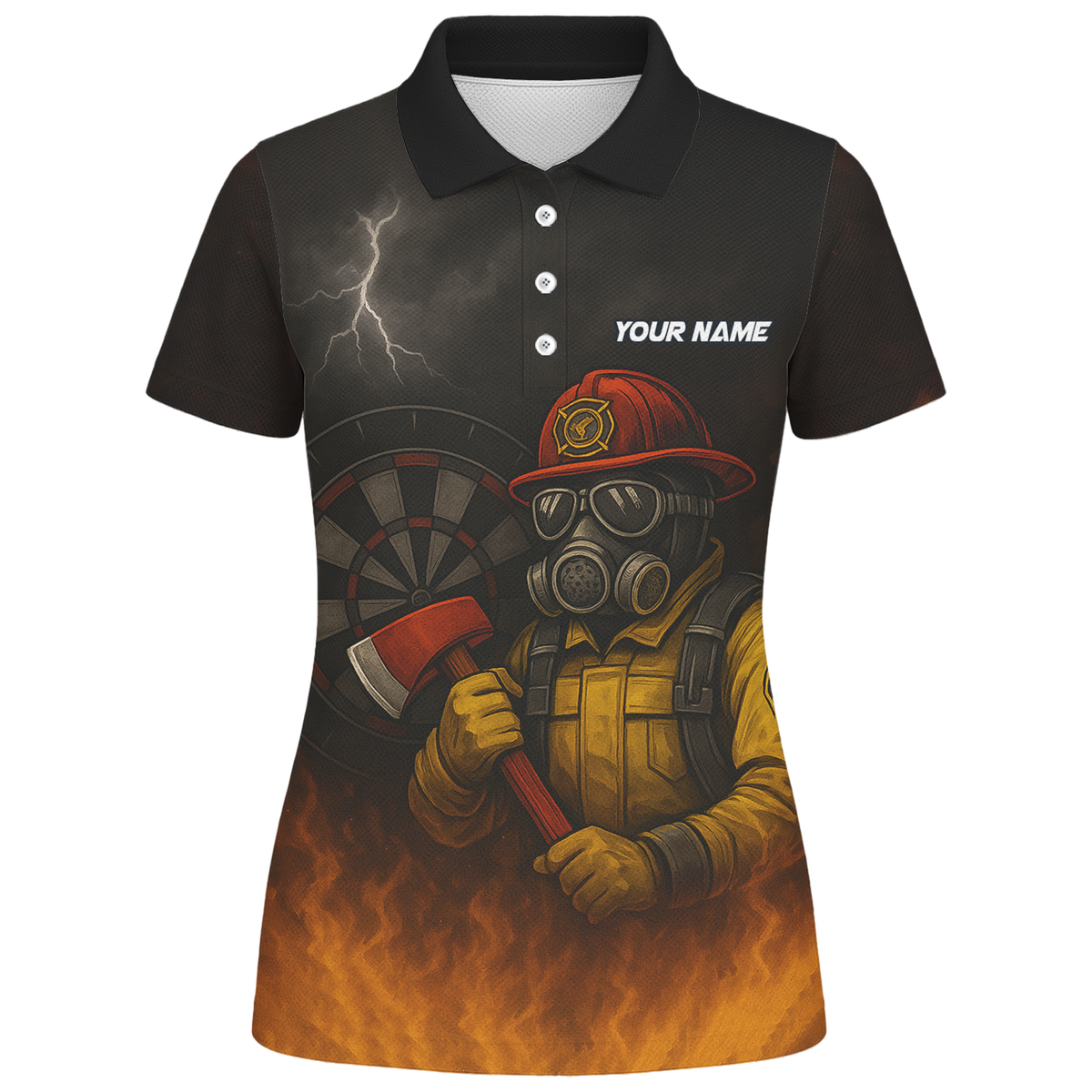 Personalized Custom Dart Polo Shirt Firefighter Axe Fire Black Orange Name Team For Women L4202 additional image 1