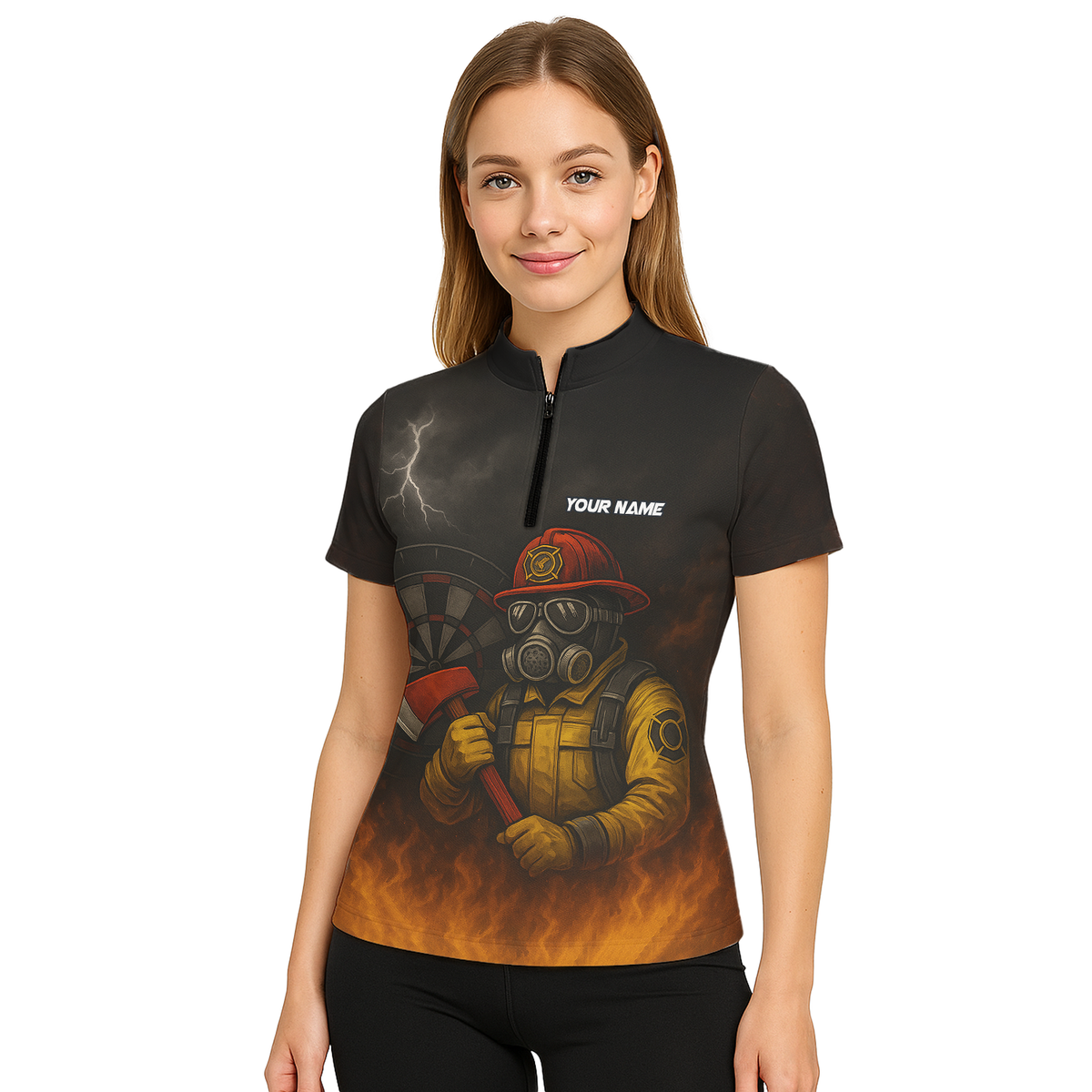 Personalized Custom Dart Polo Shirt Firefighter Axe Fire Black Orange Name Team For Women L4202 additional image 5