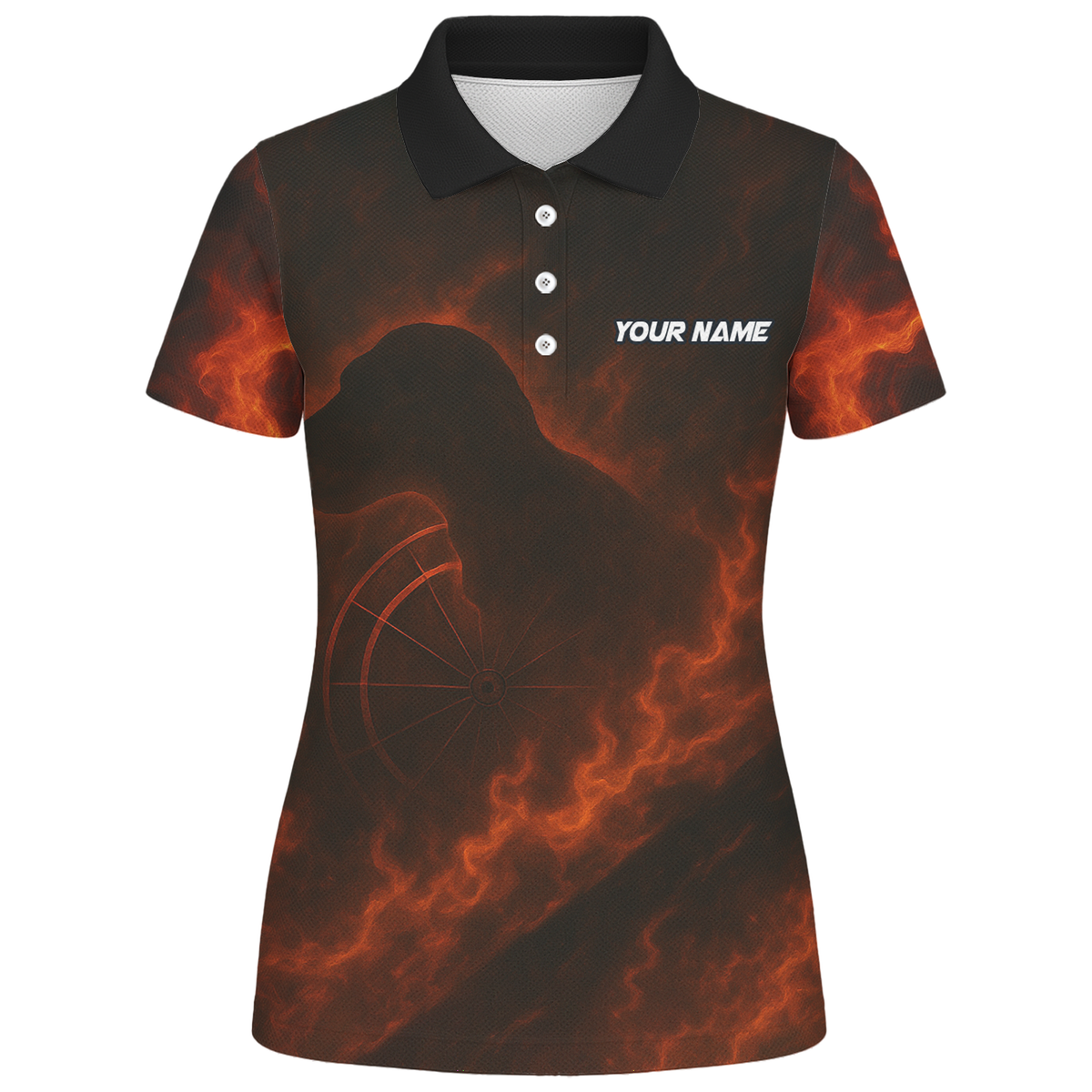 Personalized Custom Fire Dinosaur T-Rex Dart Polo Shirt Team Name Black Orange For Women Q4598 additional image 1