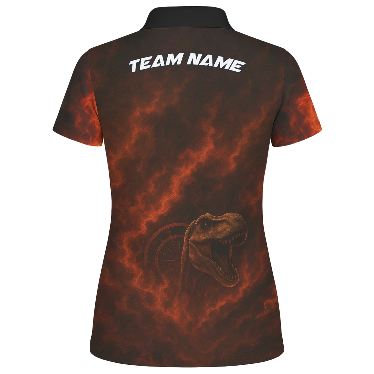 Personalized Custom Fire Dinosaur T-Rex Dart Polo Shirt Team Name Black Orange For Women Q4598 additional image 2