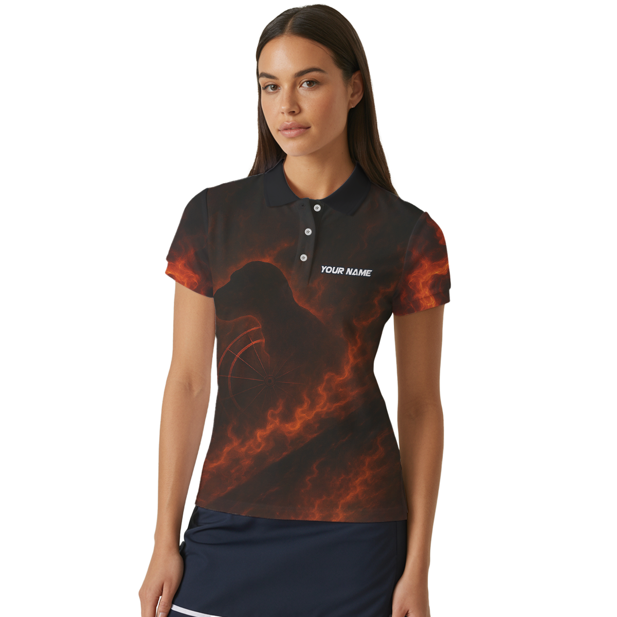 Personalized Custom Fire Dinosaur T-Rex Dart Polo Shirt Team Name Black Orange For Women Q4598 additional image 4