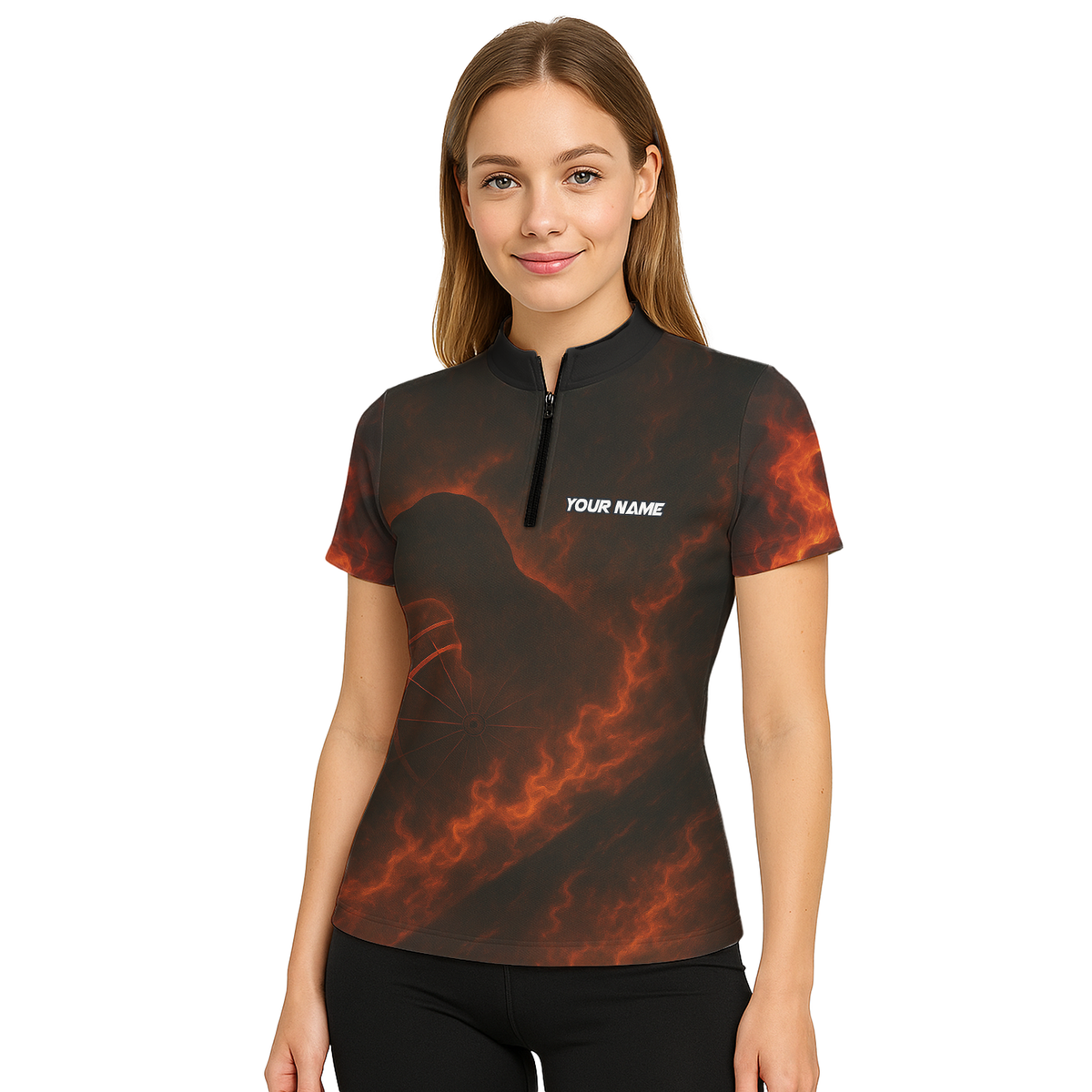 Personalized Custom Fire Dinosaur T-Rex Dart Polo Shirt Team Name Black Orange For Women Q4598 additional image 5