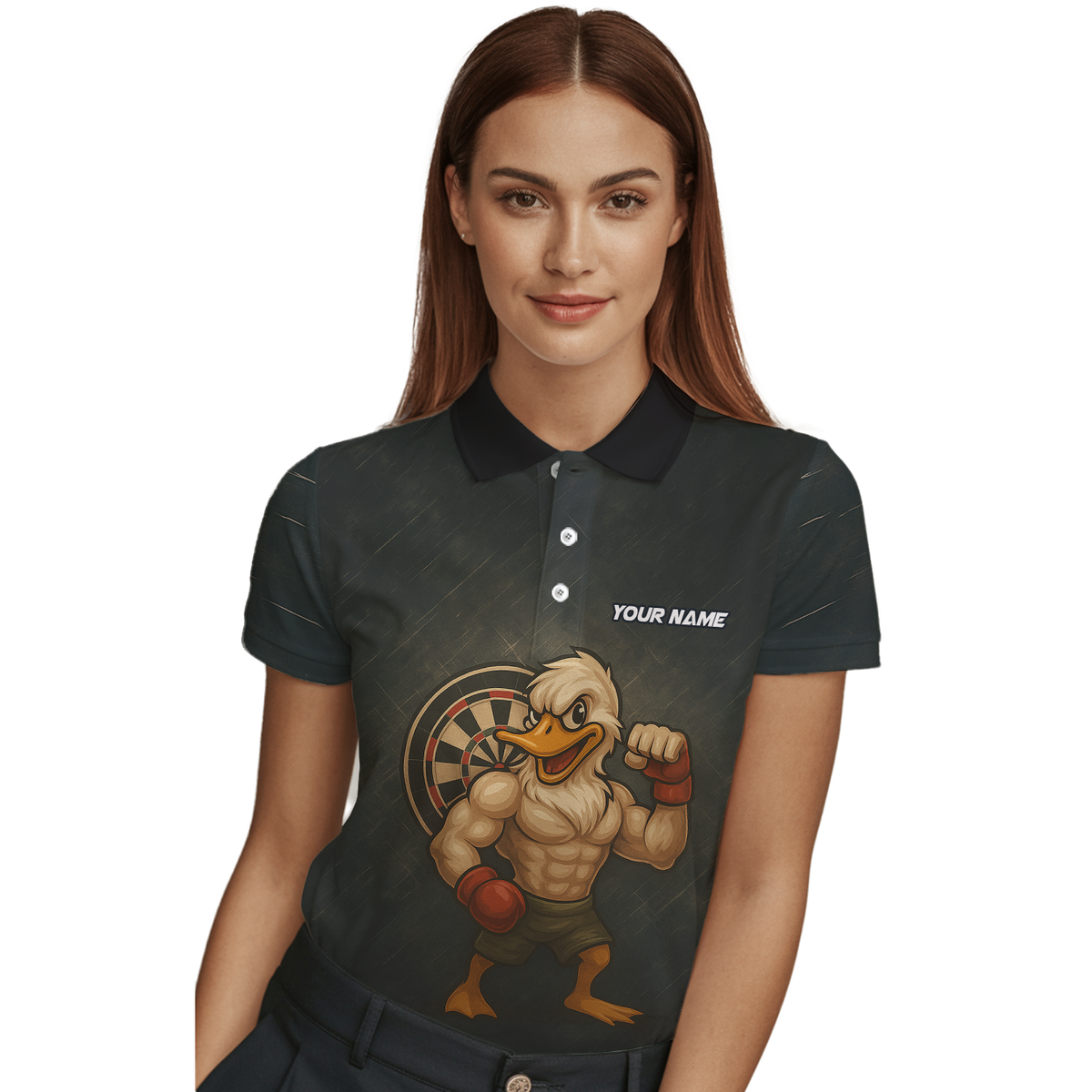 Personalized Custom Muscle Duck Dart Shirt Polo Dark Gray Name Team For Women L5012 additional image 3