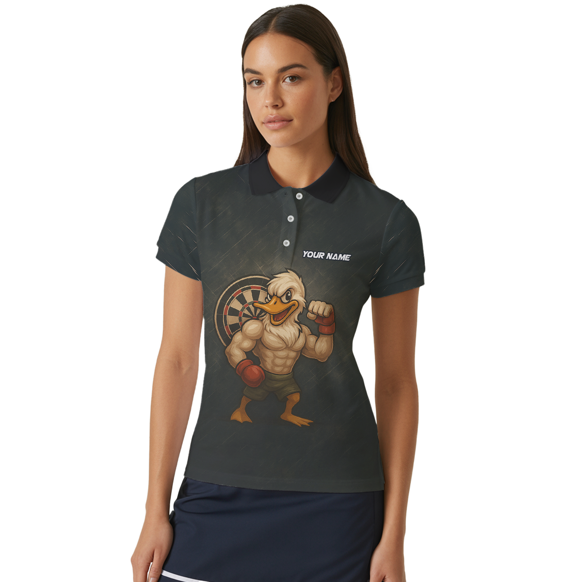Personalized Custom Muscle Duck Dart Shirt Polo Dark Gray Name Team For Women L5012 additional image 4
