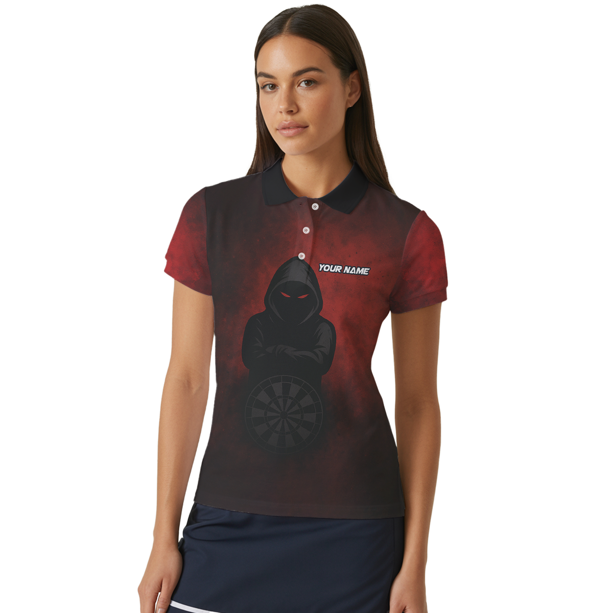 Personalized Dark Hooded Red Eyes Dart Polo Shirt Red Black For Women A5016 additional image 4