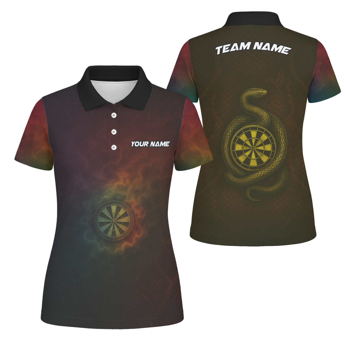 Personalized Dart Jersey Custom Snake Fire Dartboard Black Red Gold For Women K8845 main image - polo, Pocket No