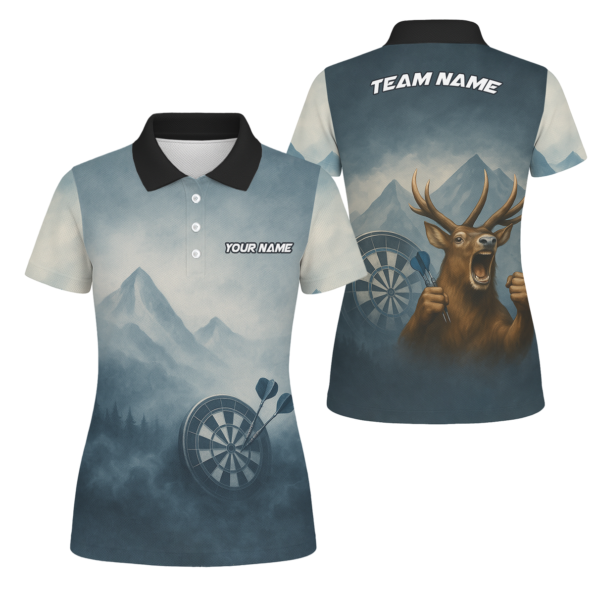 Personalized Dart Jersey Polo Shirt Deer Mountain Fog Custom Name Team For Women P5260 main image - polo, Pocket No