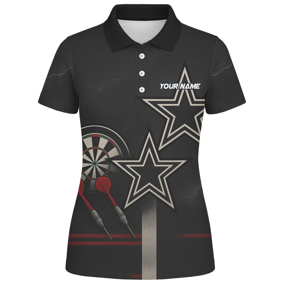 Custom Personalized Dart Polo Shirt Black Red White Stars Grunge Darts For Women H3323 additional image 1