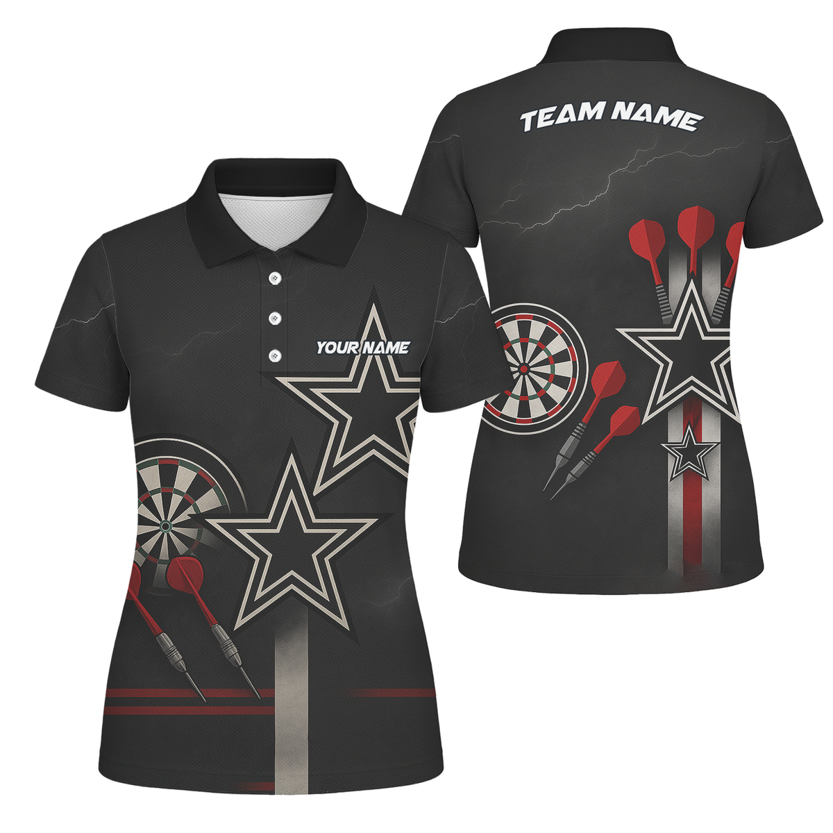 Custom Personalized Dart Polo Shirt Black Red White Stars Grunge Darts For Women H3323 main image - polo, Pocket No
