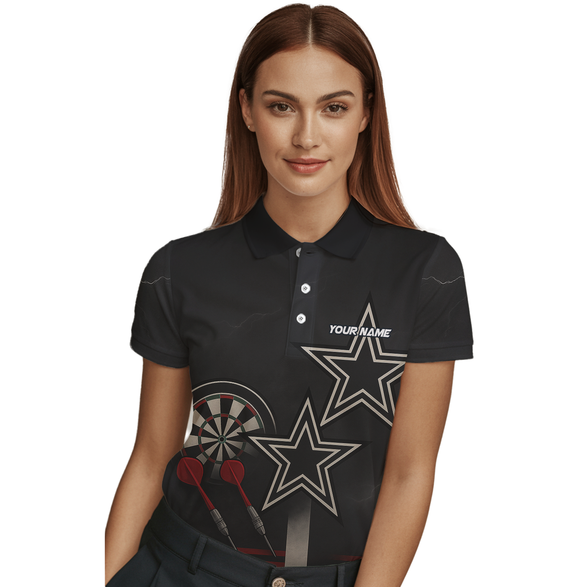 Custom Personalized Dart Polo Shirt Black Red White Stars Grunge Darts For Women H3323 additional image 3