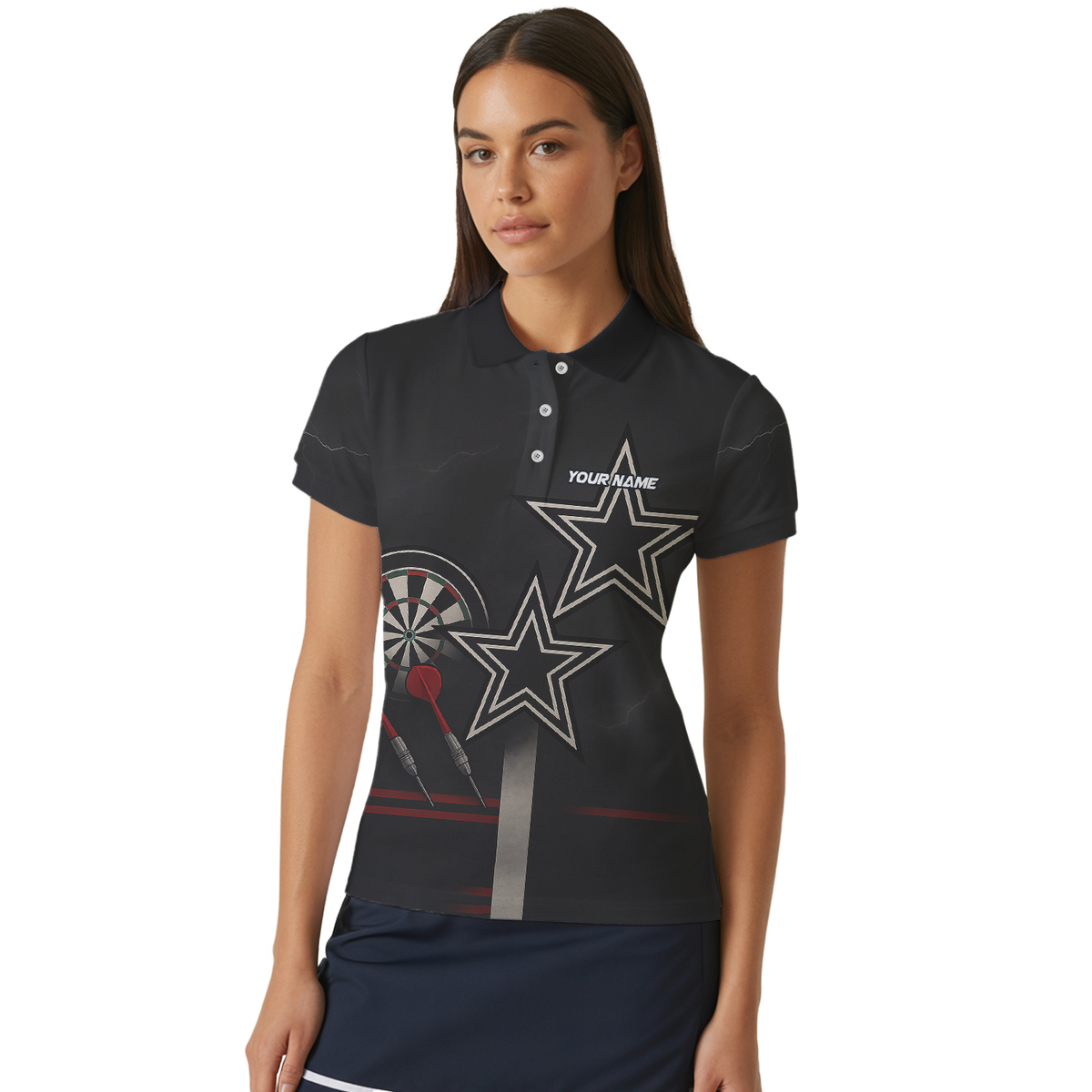 Custom Personalized Dart Polo Shirt Black Red White Stars Grunge Darts For Women H3323 additional image 4