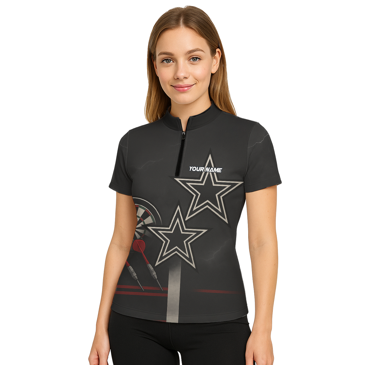 Custom Personalized Dart Polo Shirt Black Red White Stars Grunge Darts For Women H3323 additional image 5