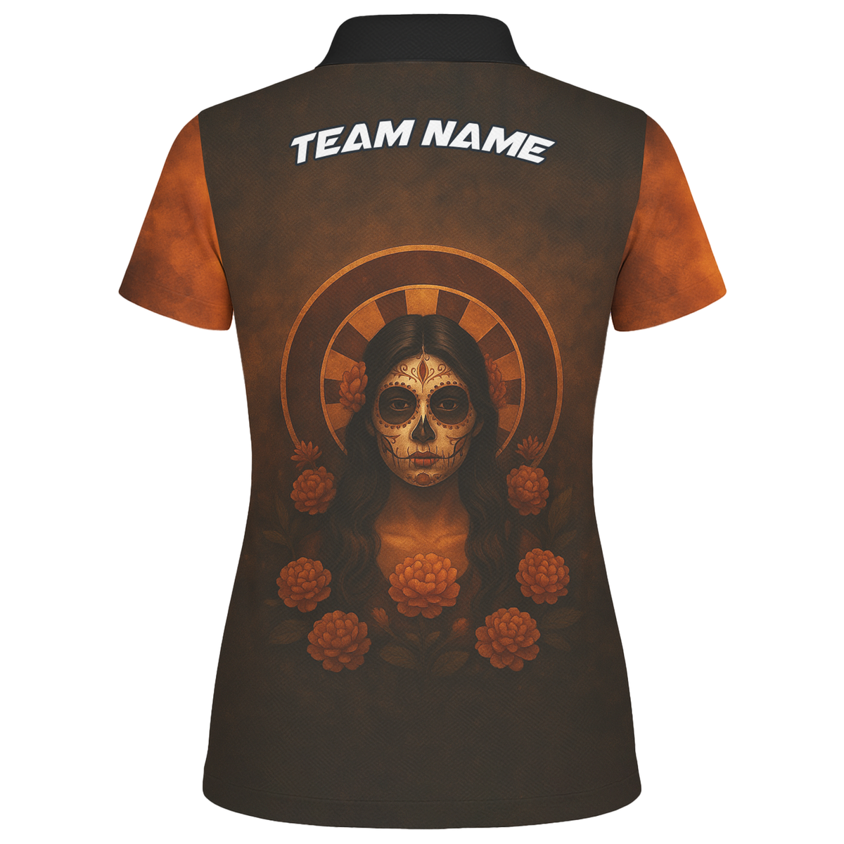 Personalized Day of the Dead Sugar Skull Darts Polo Shirt Brown Orange For Women K7534 additional image 2