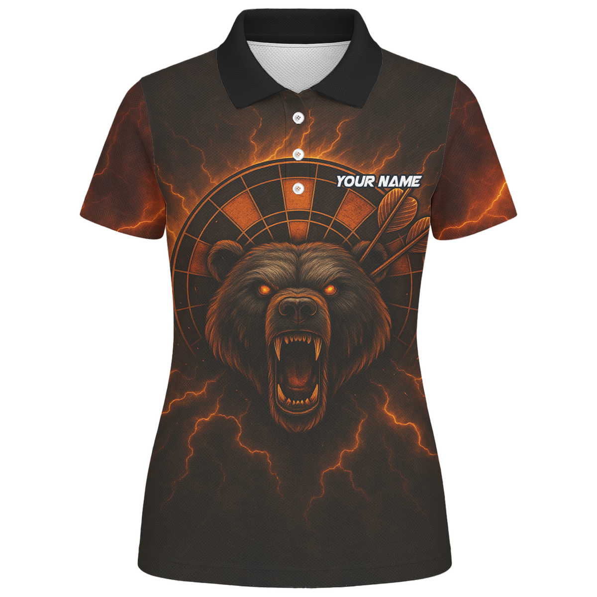 Personalized Fiery Bear Lightning Dart Polo Shirt Black Red Orange For Women R3672 additional image 1