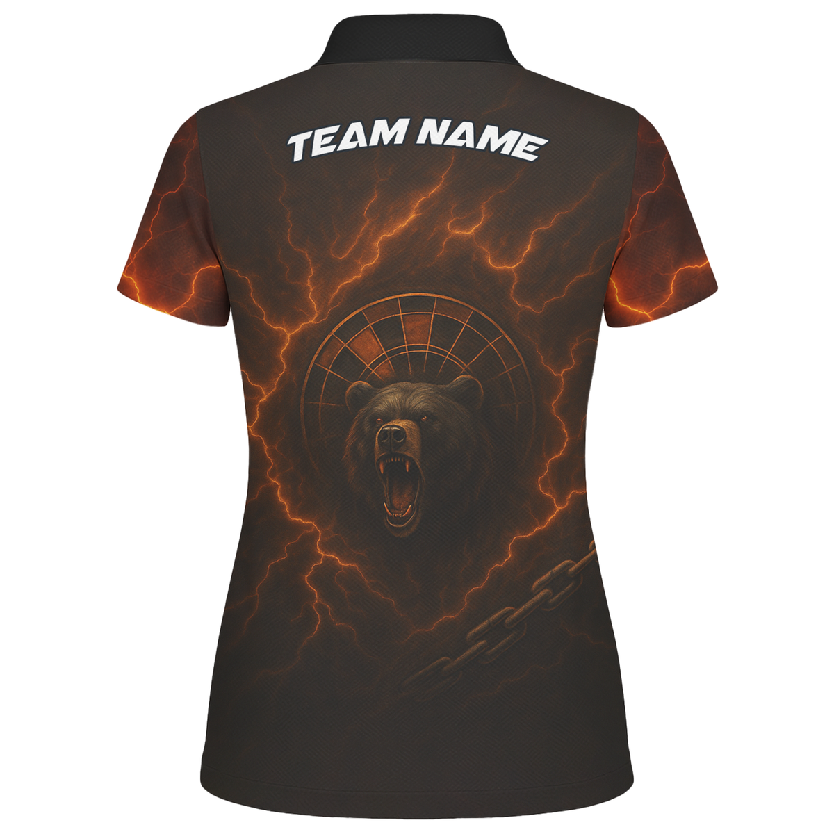 Personalized Fiery Bear Lightning Dart Polo Shirt Black Red Orange For Women R3672 additional image 2